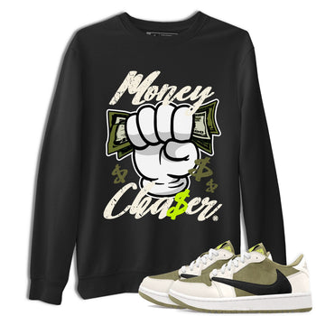 Jordan 1 Low x Travis Scott Golf Olive shirt to match jordans Money Chaser sneaker tees Air Jordan 1 Travis Scott Olive SNRT Sneaker Release Tees Unisex Black 1 T-Shirt
