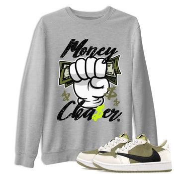 Jordan 1 Low x Travis Scott Golf Olive shirt to match jordans Money Chaser sneaker tees Air Jordan 1 Travis Scott Olive SNRT Sneaker Release Tees Unisex Heather Grey 1 T-Shirt