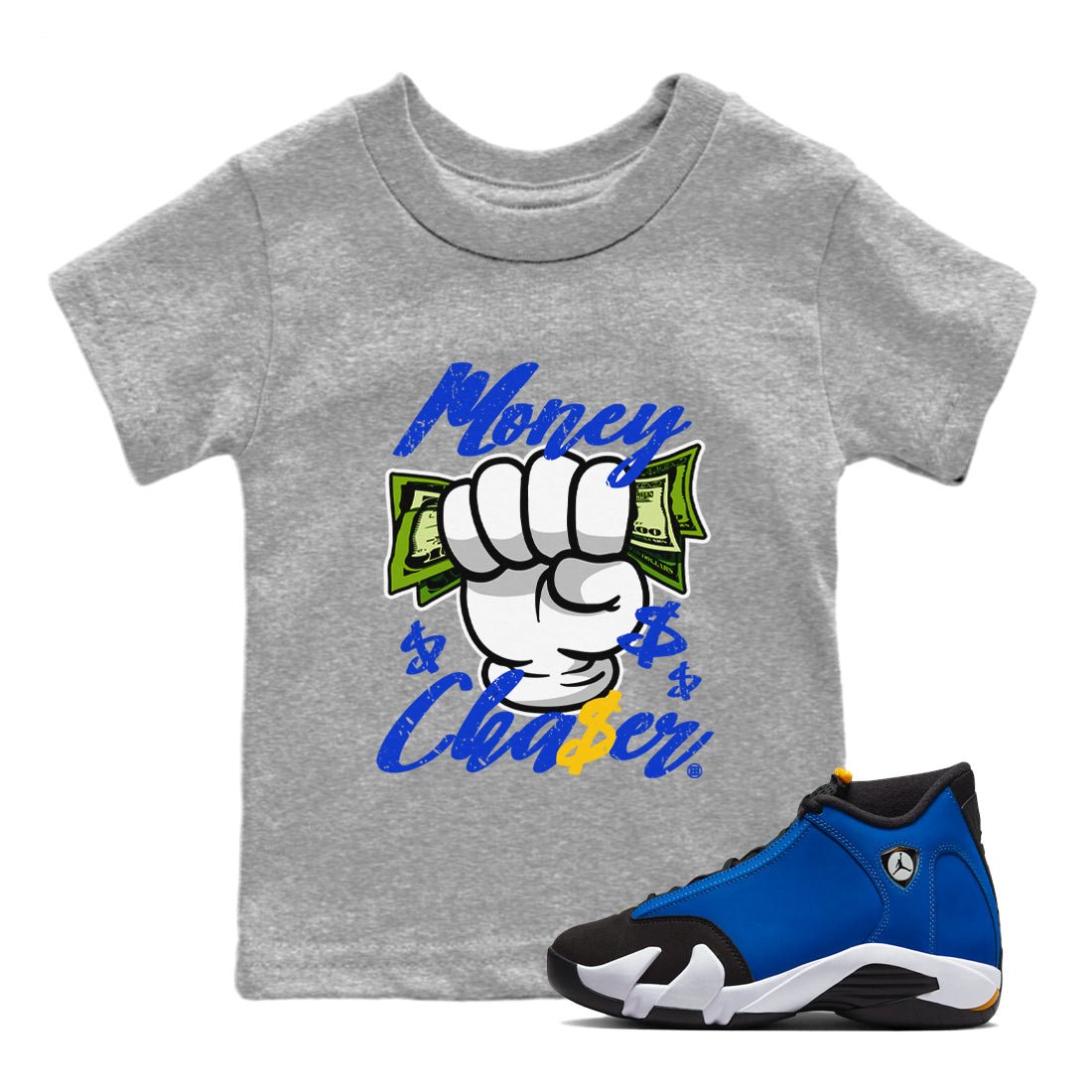 14 Laney Sneaker Match Tees Money Chaser Sneaker Tees Air Jordan 14 Laney Sneaker Release Tees Kids Shirts Heather Grey 1