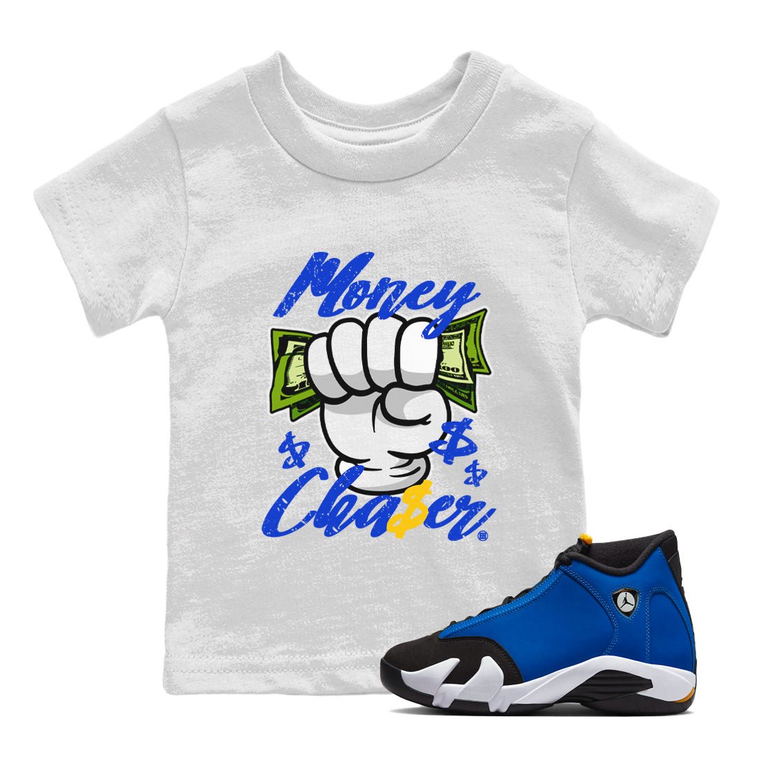 14 Laney Sneaker Match Tees Money Chaser Sneaker Tees Air Jordan 14 Laney Sneaker Release Tees Kids Shirts White 1