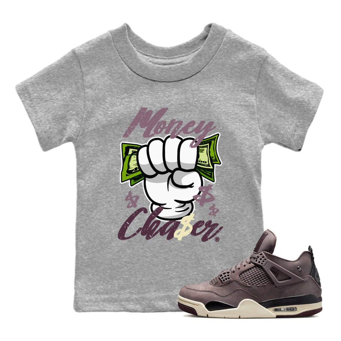 Air Jordan 4 A Ma Maniere Sneaker Match Tees Money Chaser Sneaker Tees Jordan 4 A Ma Maniere Sneaker Release Tees Kids Shirts Heather Grey 1