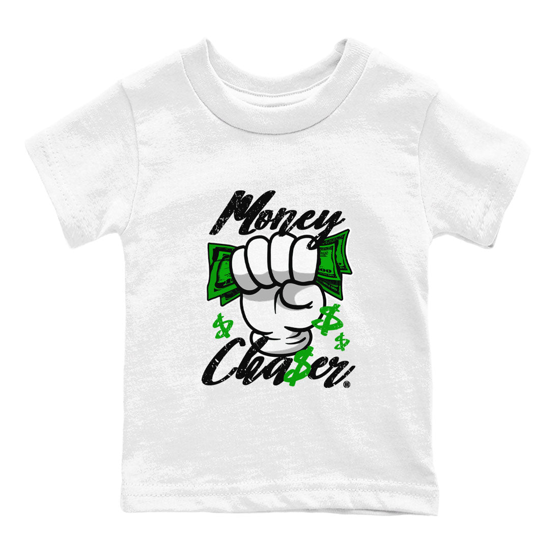 Air Jordan 5 Lucky Green sneaker shirt to match jordans Money Chaser sneaker tees Air Jordan 5 Lucky Green SNRT Sneaker Release Tees Baby Toddler White 2 T-Shirt