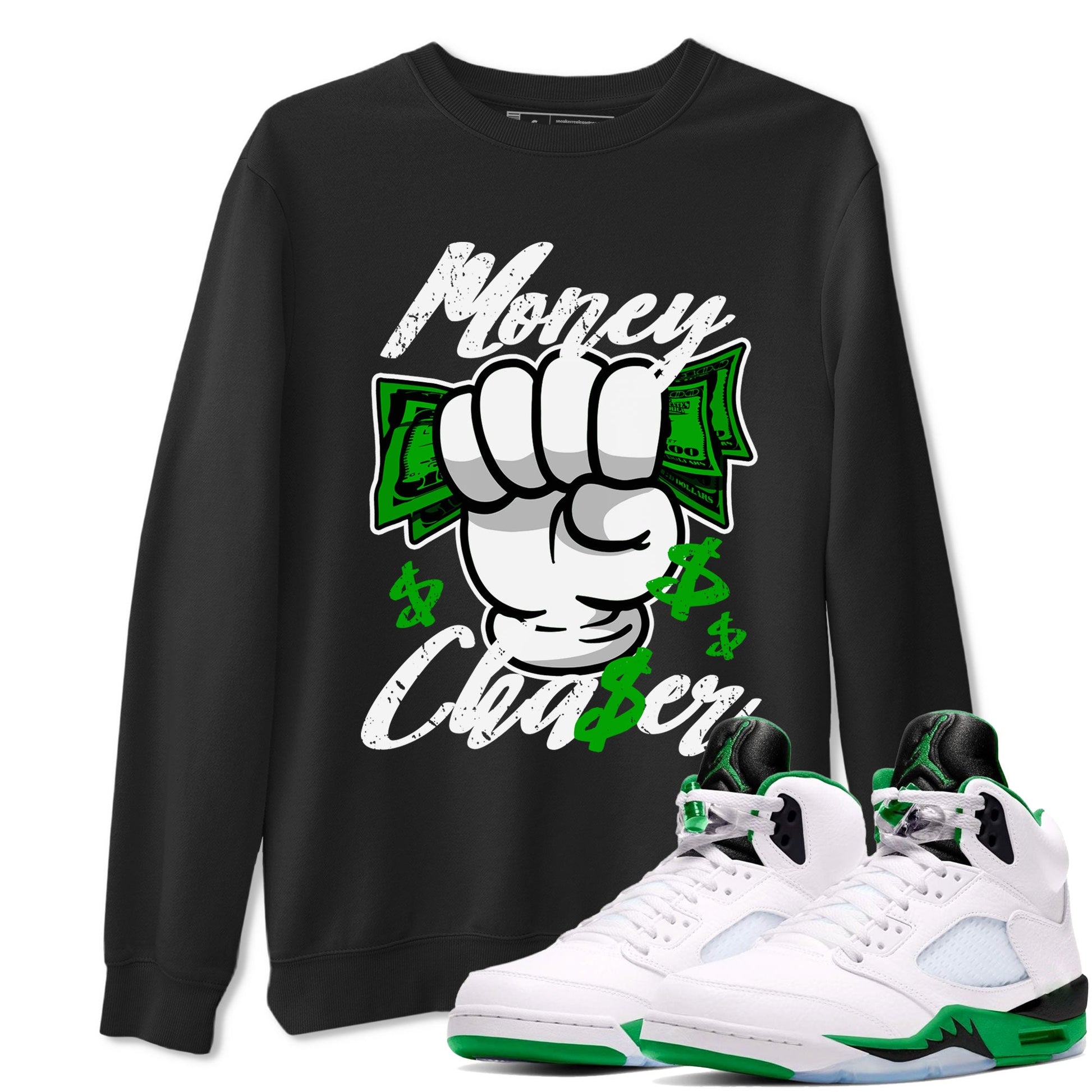 Air Jordan 5 Lucky Green sneaker shirt to match jordans Money Chaser sneaker tees AJ5 Lucky Green SNRT Sneaker Tees Crew Neck Unisex Cotton Sneaker T-Shirt Black 1 T-Shirt