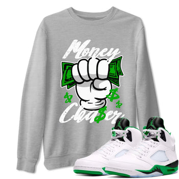 Air Jordan 5 Lucky Green sneaker shirt to match jordans Money Chaser sneaker tees AJ5 Lucky Green SNRT Sneaker Tees Crew Neck Unisex Cotton Sneaker T-Shirt Heather Grey 1 T-Shirt