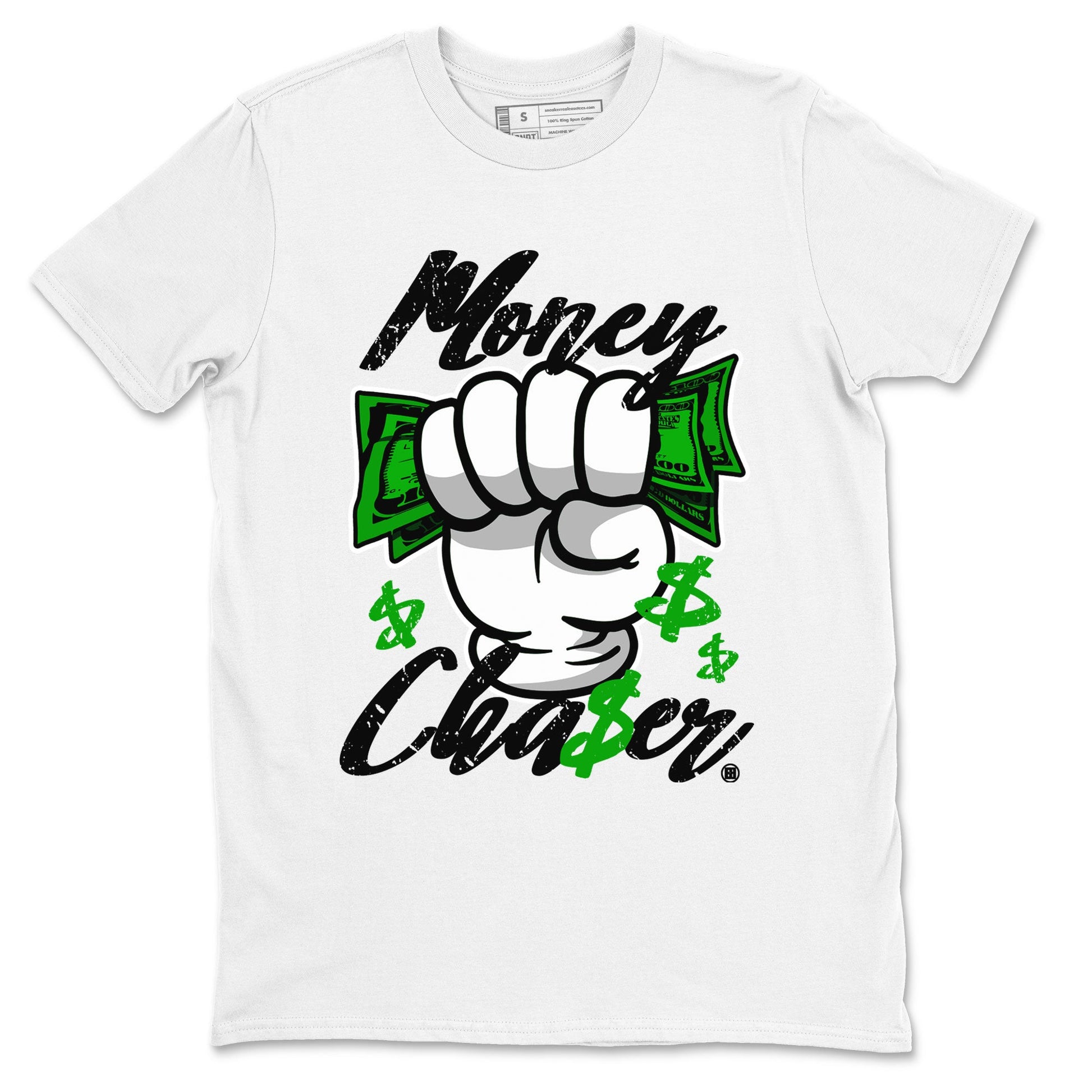 Air Jordan 5 Lucky Green sneaker shirt to match jordans Money Chaser sneaker tees AJ5 Lucky Green SNRT Sneaker Tees Crew Neck Unisex Cotton Sneaker T-Shirt White 2 T-Shirt