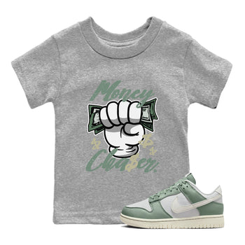 Dunk Low Mica Green Sneaker Match Tees Money Chaser Sneaker Tees Dunk Mica Green Sneaker Release Tees Kids Shirts Heather Grey 1