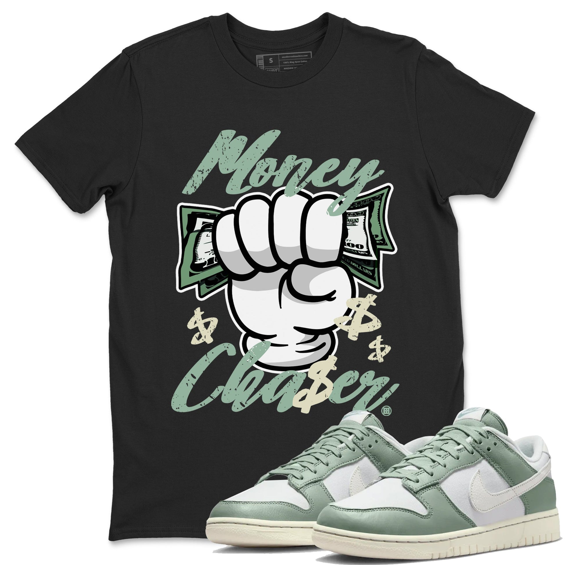 Dunk Low Mica Green Sneaker Match Tees Money Chaser Sneaker Tees Dunk Mica Green Sneaker Release Tees Unisex Shirts Black 1