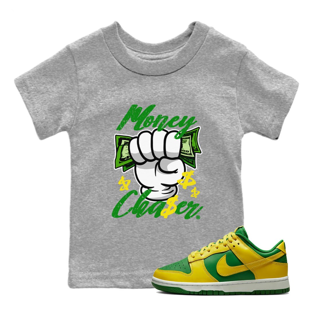 Dunk Reverse Brazil Sneaker Match Tees Money Chaser Sneaker Tees Dunk Low Reverse Brazil Sneaker Release Tees Kids Shirts Heather Grey 1