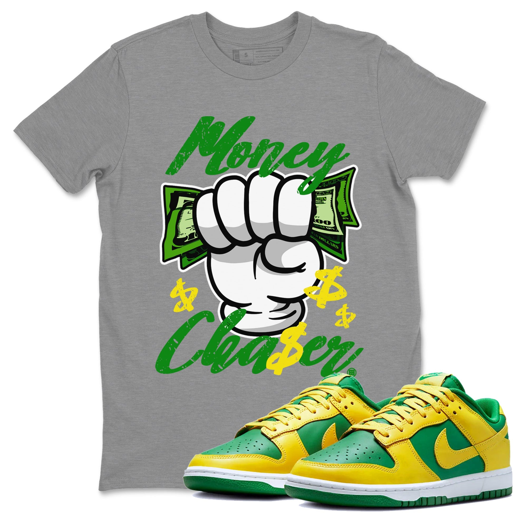Dunk Reverse Brazil Sneaker Match Tees Money Chaser Sneaker Tees Dunk Low Reverse Brazil Sneaker Release Tees Unisex Shirts Heather Grey 1