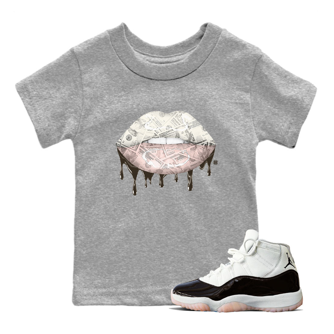 Jordan 11 WMNS Neapolitan sneaker shirt to match jordans Money Lips sneaker tees Air Jordan 11 Neapolitan SNRT Sneaker Tees Youth Kid's Baby Shirt Heather Grey 1 T-Shirt