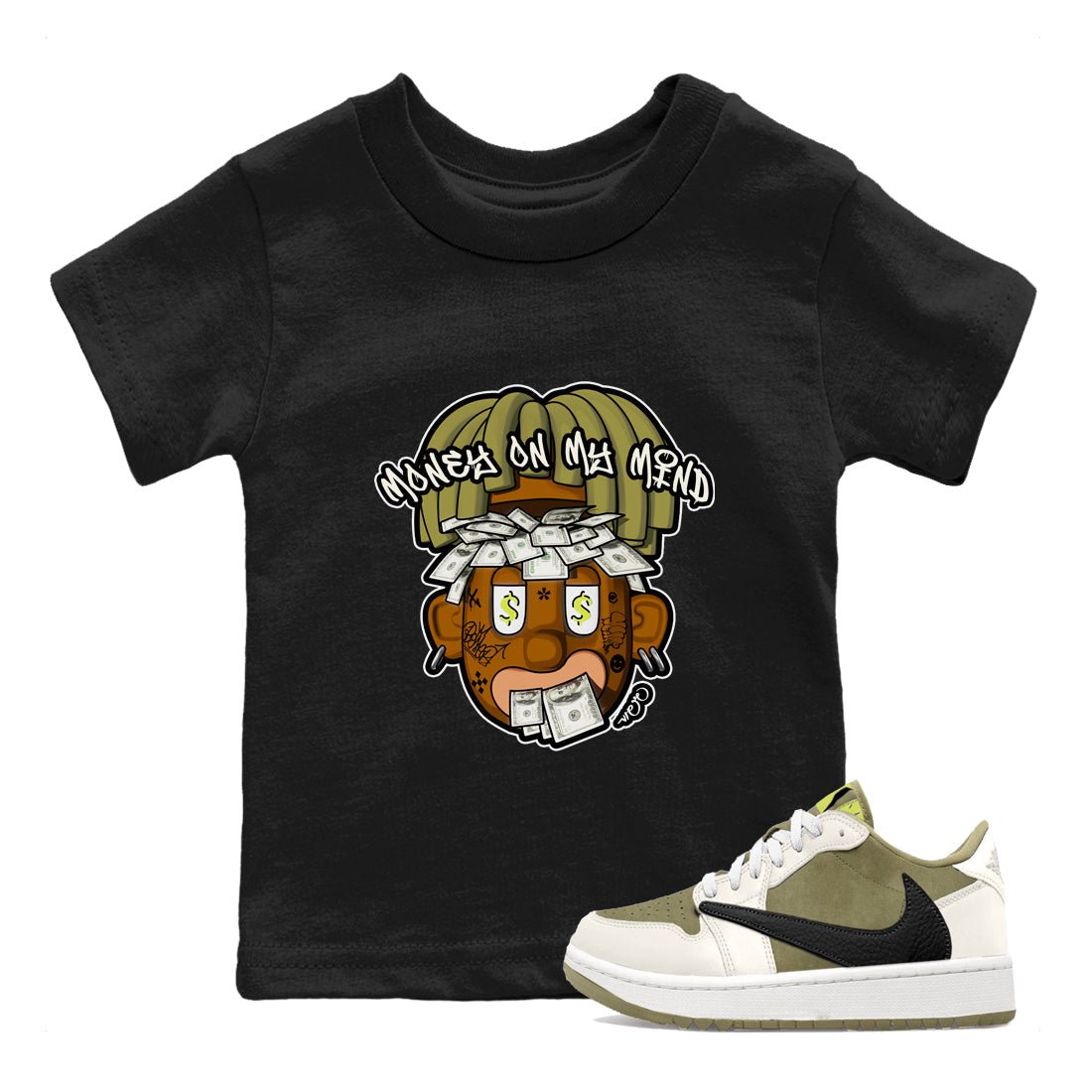 Air Jordan 1 Travis Scott Golf shirt to match jordans Money On My Mind sneaker tees AJ1 Travis Scott Golf SNRT Sneaker Release Tees Baby Toddler Black 1 T-Shirt