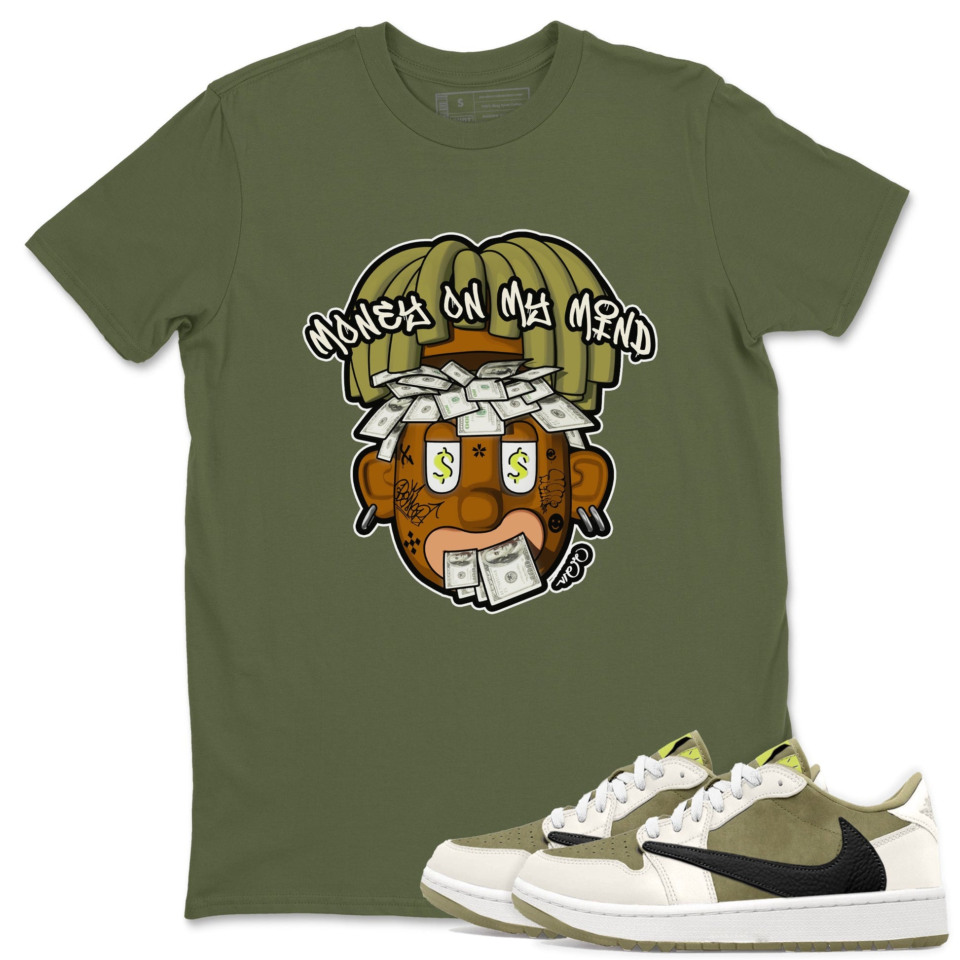 Air Jordan 1 Travis Scott Golf shirt to match jordans Money On My Mind sneaker tees AJ1 Travis Scott Golf SNRT Sneaker Release Tees Unisex Military Green 1 T-Shirt