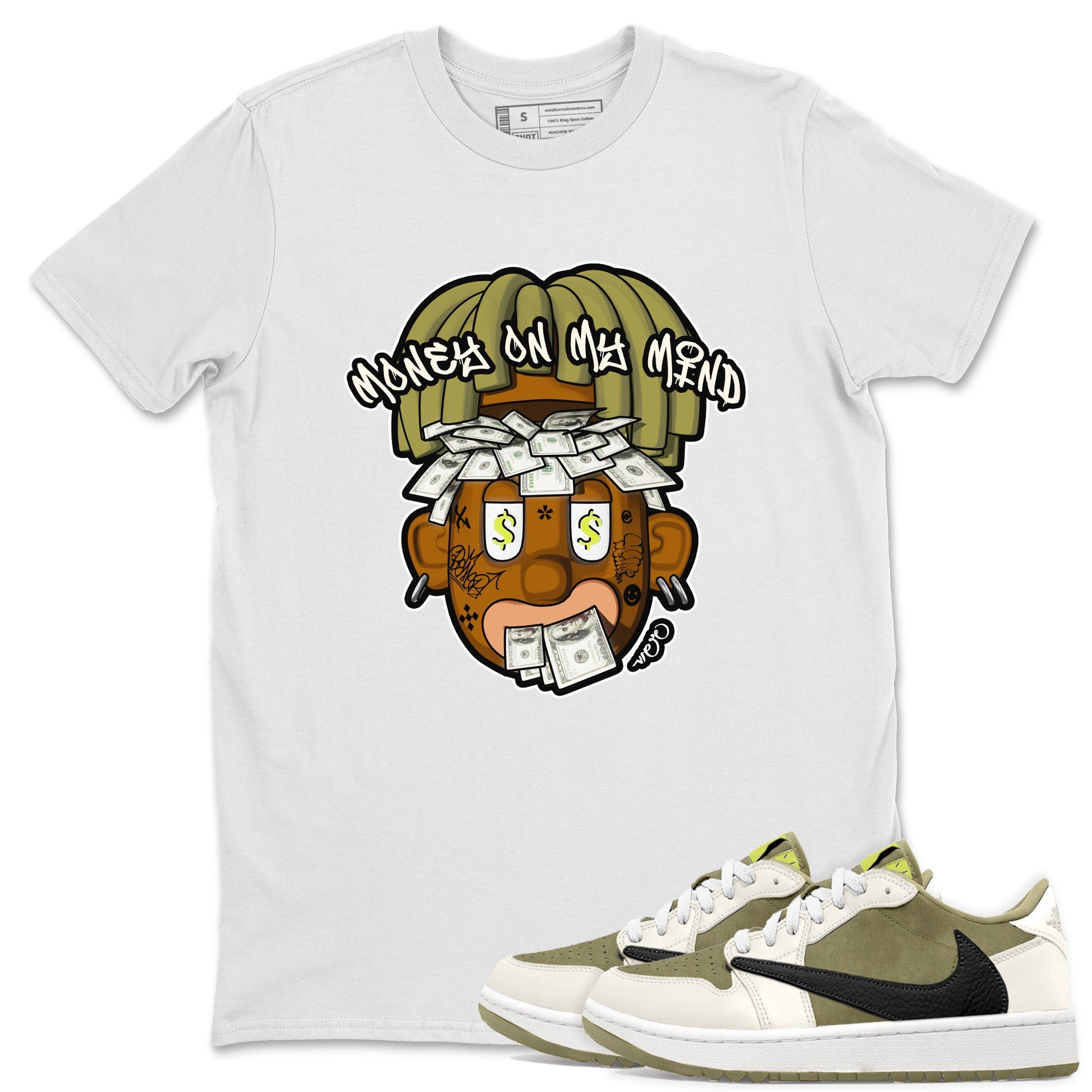 Air Jordan 1 Travis Scott Golf shirt to match jordans Money On My Mind sneaker tees AJ1 Travis Scott Golf SNRT Sneaker Release Tees Unisex White 1 T-Shirt