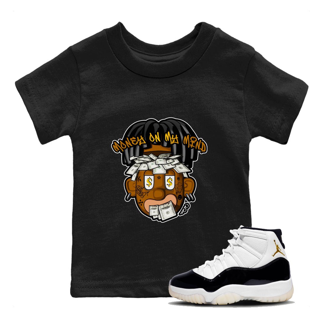 Air Jordan 11 Gratitude shirt to match jordans Money On My Mind sneaker tees AJ11 Gratitude SNRT Sneaker Release Tees Baby Toddler Black 1 T-Shirt