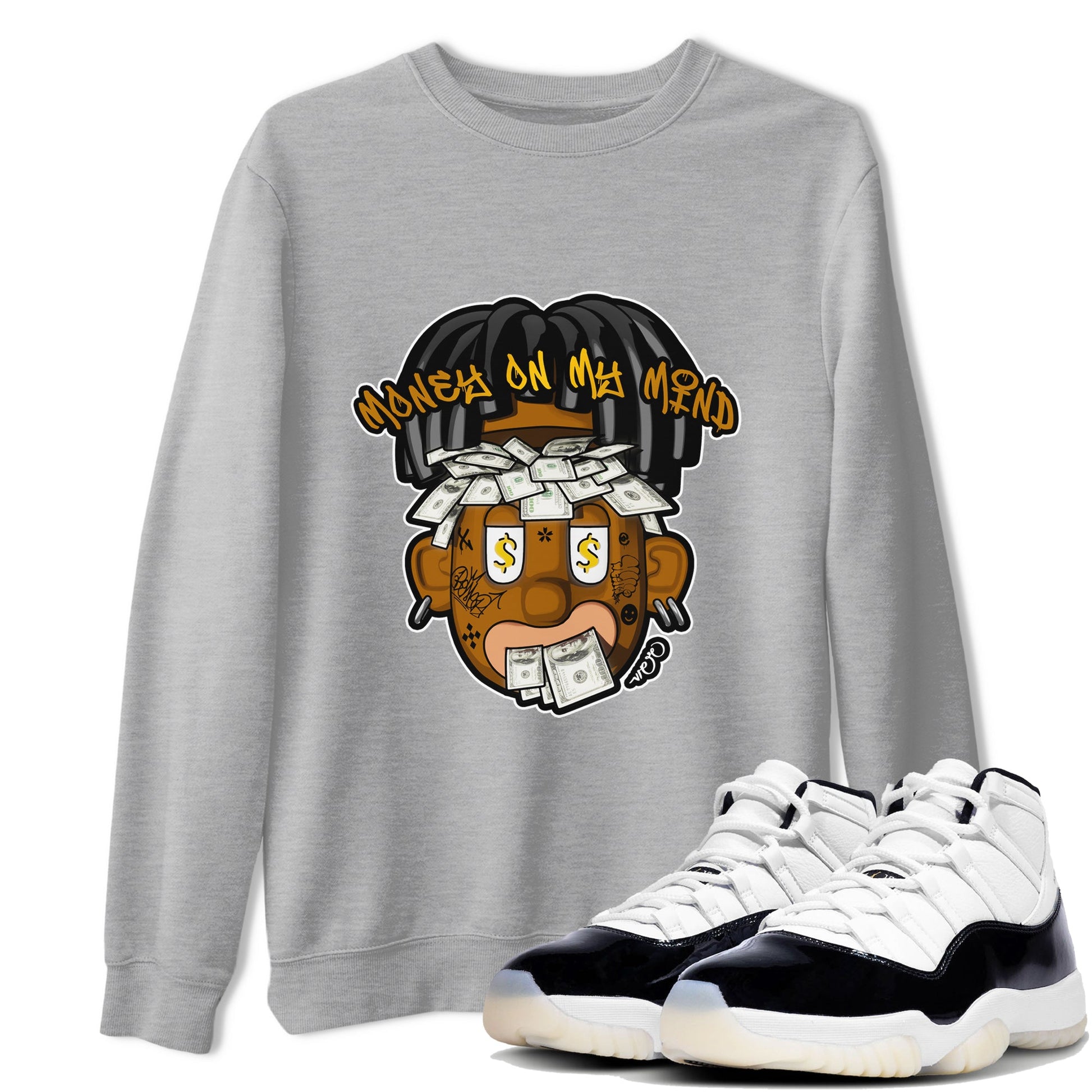 Air Jordan 11 Gratitude shirt to match jordans Money On My Mind sneaker tees AJ11 Gratitude SNRT Sneaker Release Tees Unisex Heather Grey 1 T-Shirt