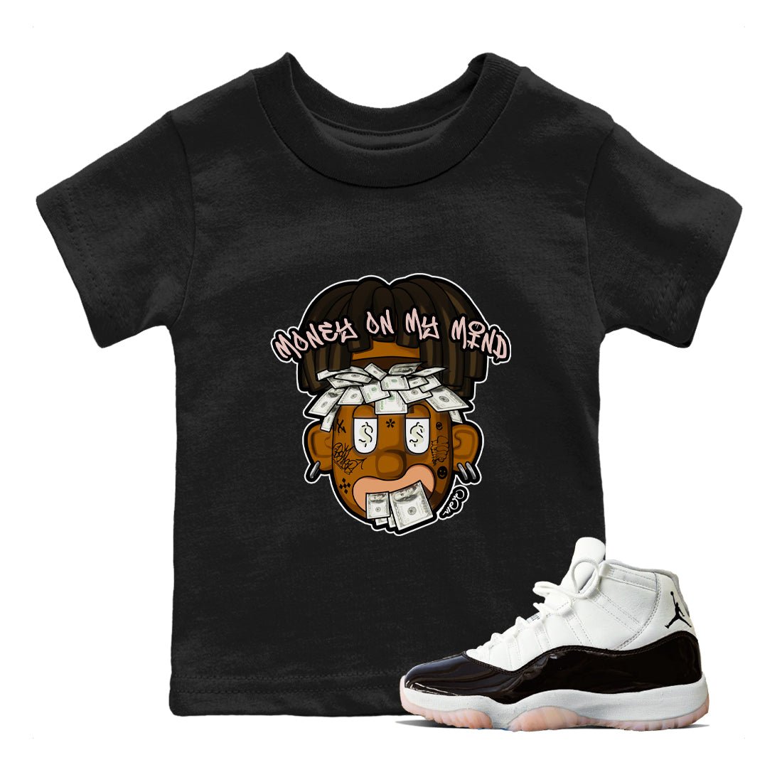 Air Jordan 11 Neapolitan shirt to match jordans Money On My Mind sneaker tees AJ11 Neapolitan SNRT Sneaker Release Tees Baby Toddler Black 1 T-Shirt