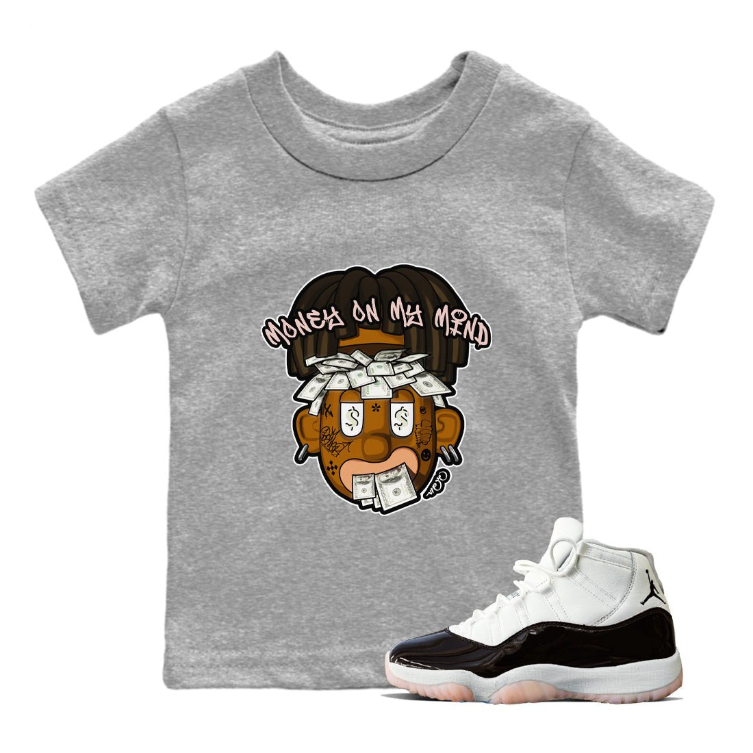 Air Jordan 11 Neapolitan shirt to match jordans Money On My Mind sneaker tees AJ11 Neapolitan SNRT Sneaker Release Tees Baby Toddler Heather Grey 1 T-Shirt