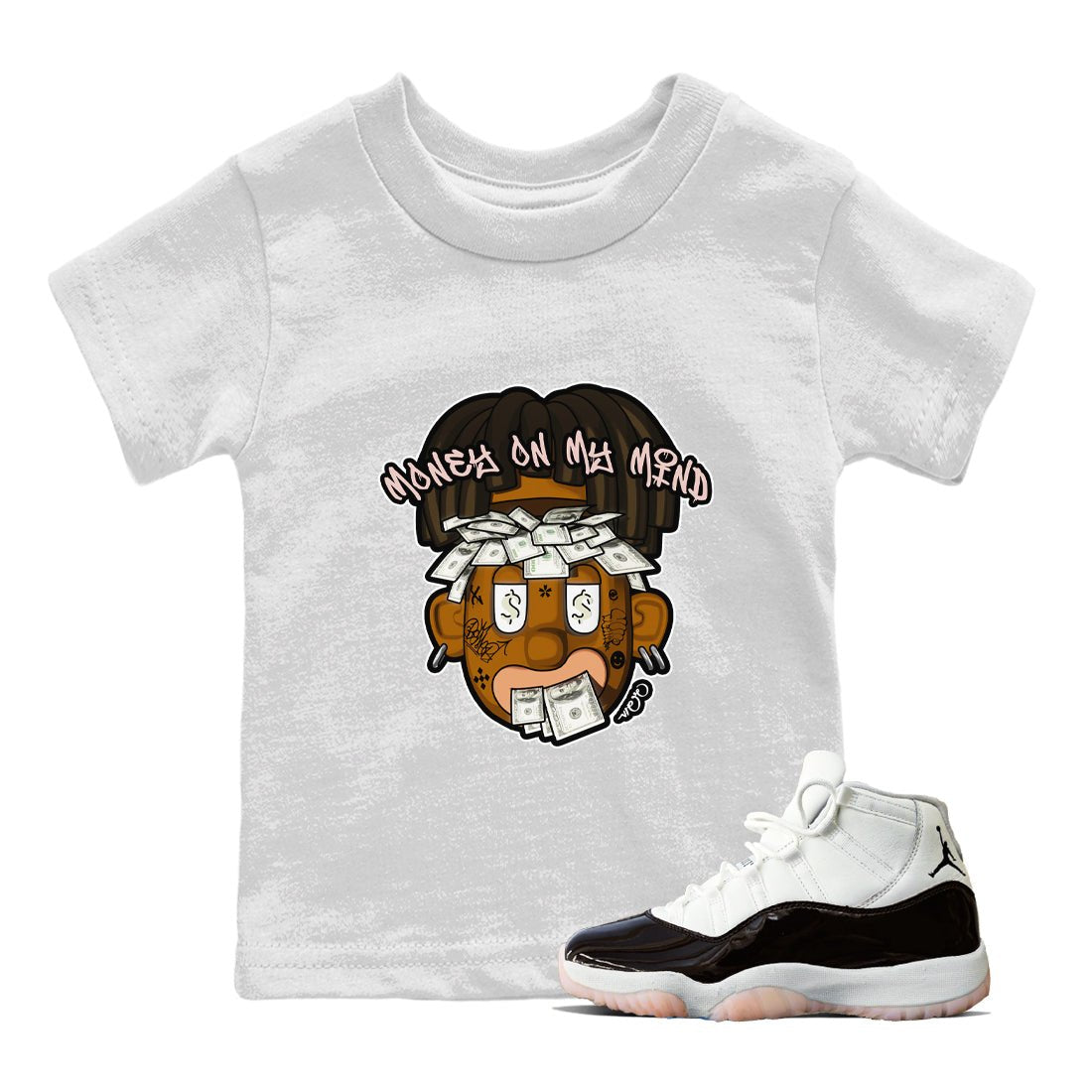 Air Jordan 11 Neapolitan shirt to match jordans Money On My Mind sneaker tees AJ11 Neapolitan SNRT Sneaker Release Tees Baby Toddler White 1 T-Shirt