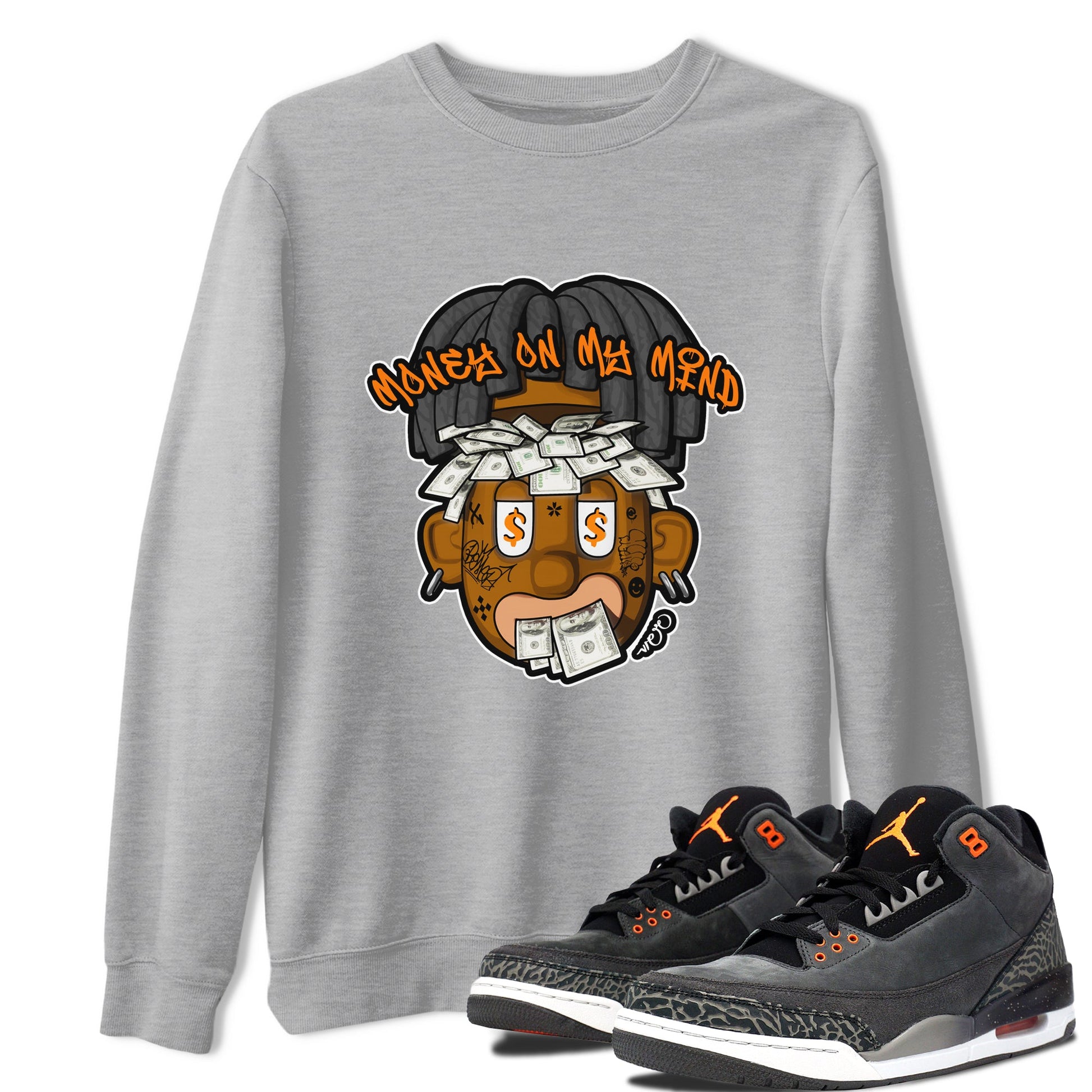 Air Jordan 3 Fear shirt to match jordans Money On My Mind sneaker tees AJ3 Fear SNRT Sneaker Release Tees Unisex Heather Grey 1 T-Shirt