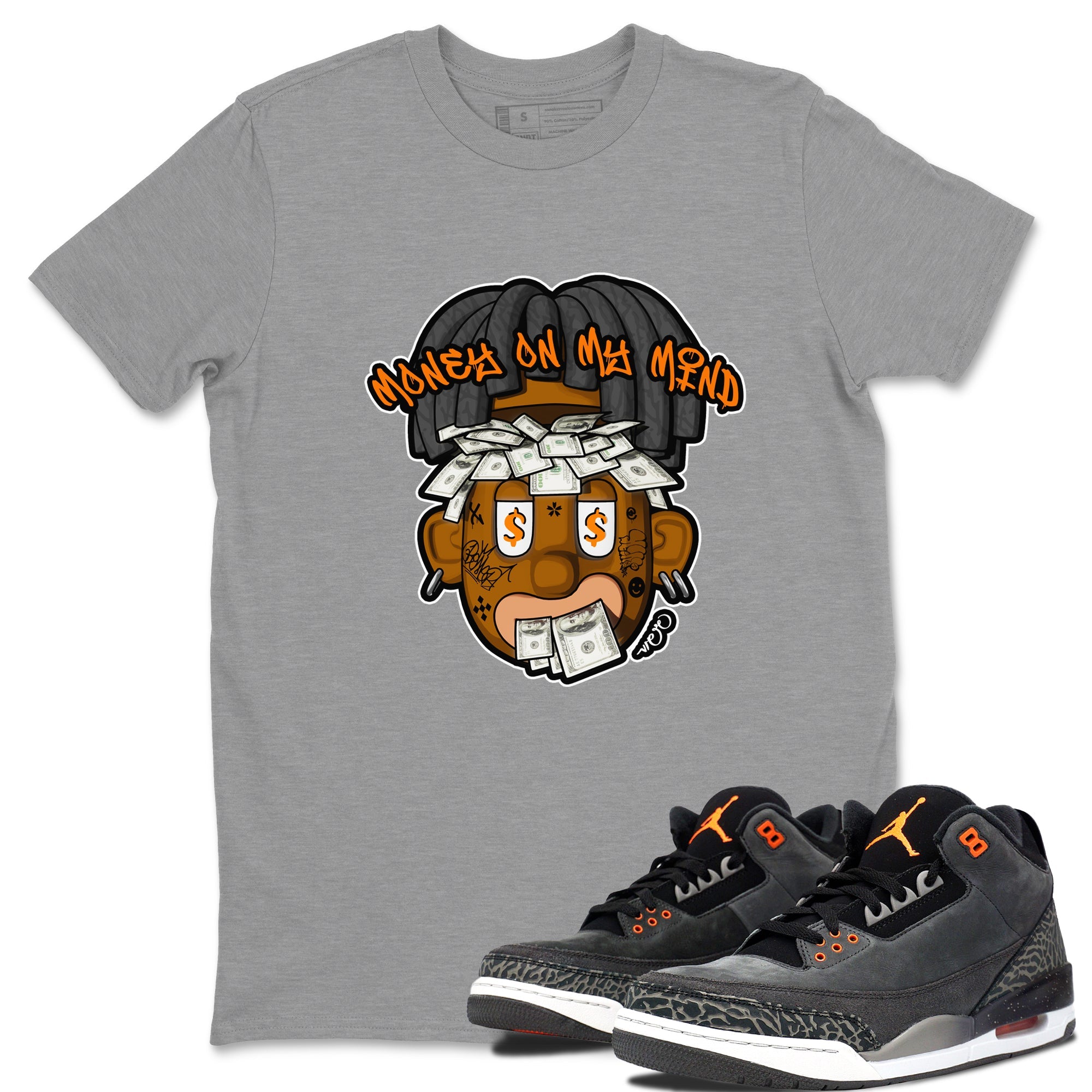 Air Jordan 3 Fear shirt to match jordans Money On My Mind sneaker tees AJ3 Fear SNRT Sneaker Release Tees Unisex Heather Grey 1 T-Shirt