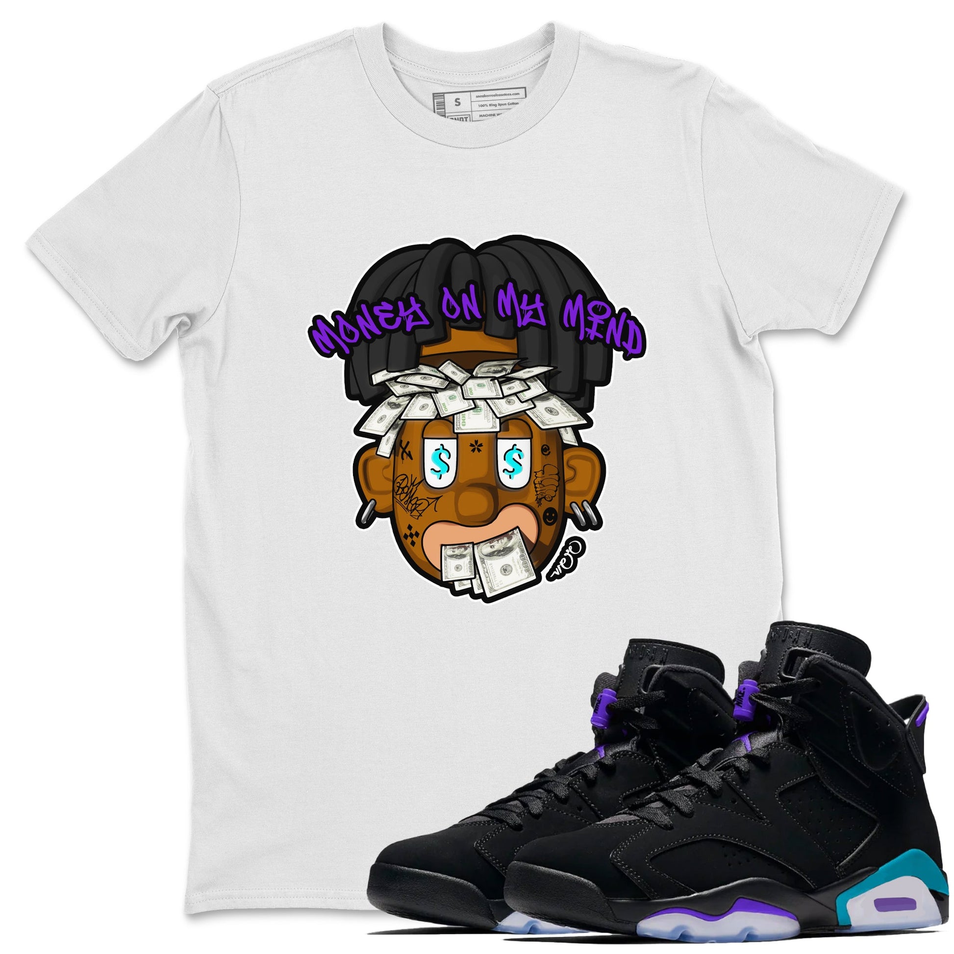Air Jordan 6 Aqua shirt to match jordans Money On My Mind sneaker tees AJ6 Aqua SNRT Sneaker Release Tees Unisex White 1 T-Shirt
