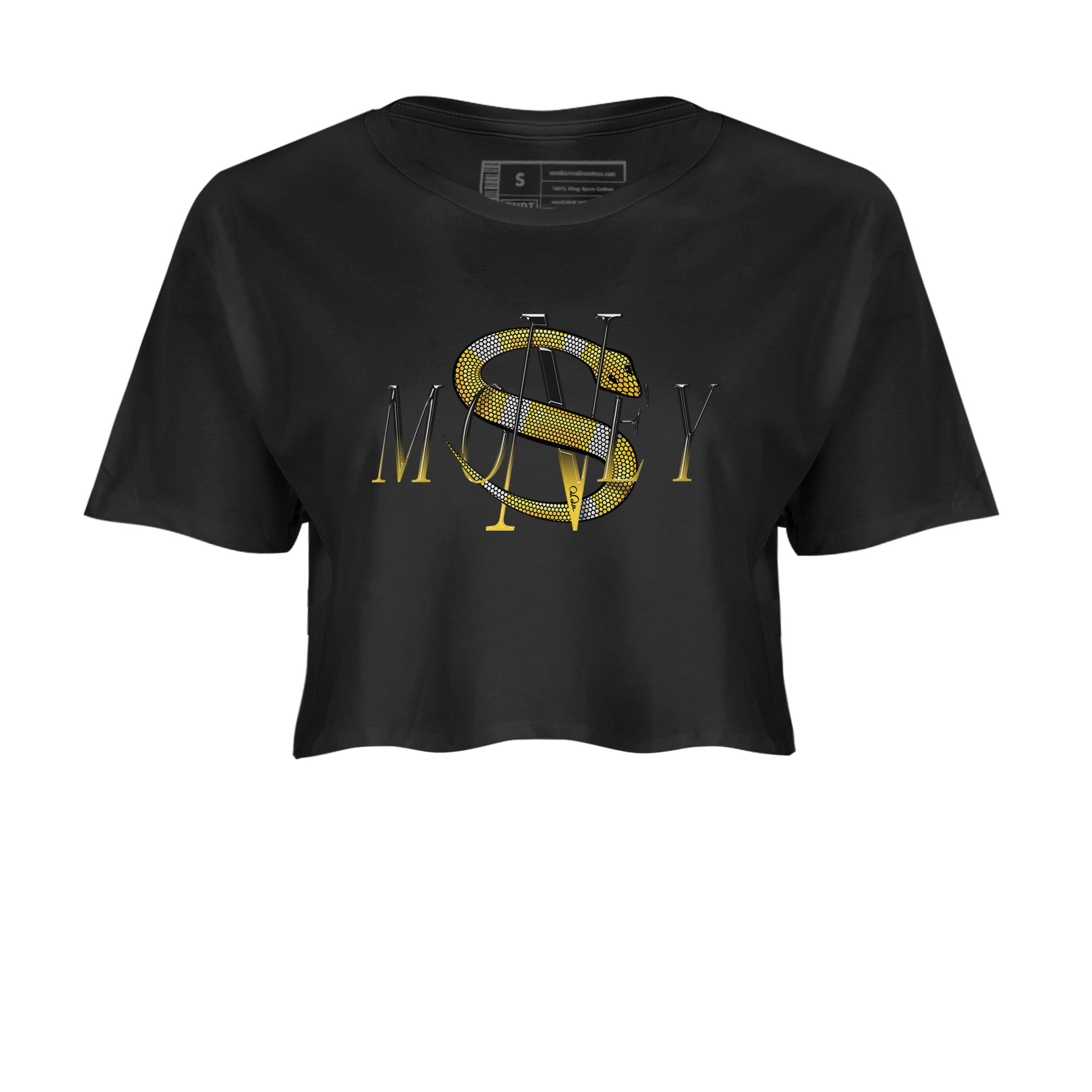 1s Yellow Ochre shirt to match jordans Money Snake sneaker tees Air Jordan 1 Yellow Ochre SNRT Sneaker Release Tees Black 2 crop length shirt