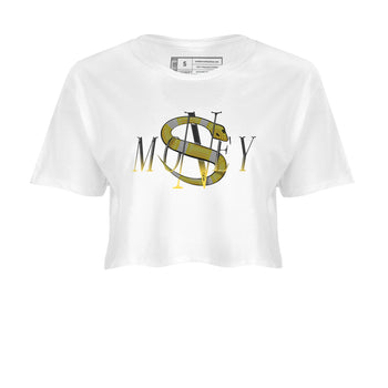 1s Yellow Ochre shirt to match jordans Money Snake sneaker tees Air Jordan 1 Yellow Ochre SNRT Sneaker Release Tees White 2 crop length shirt