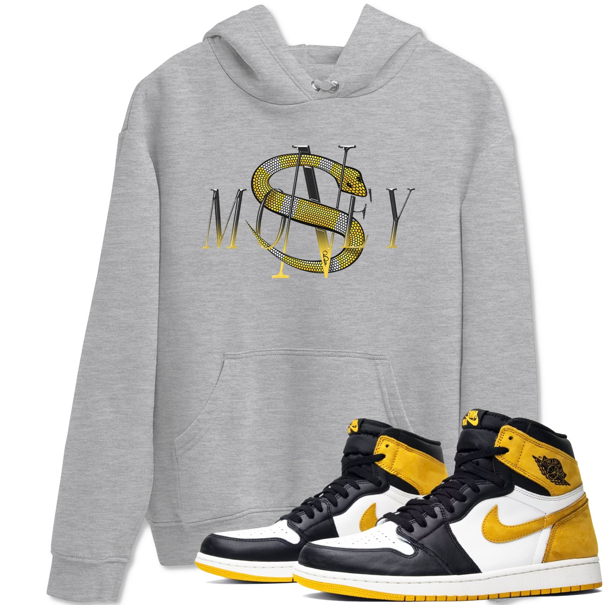 1s Yellow Ochre shirt to match jordans Money Snake sneaker tees Air Jordan 1 Yellow Ochre SNRT Sneaker Release Tees unisex cotton Heather Grey 1 crew neck shirt
