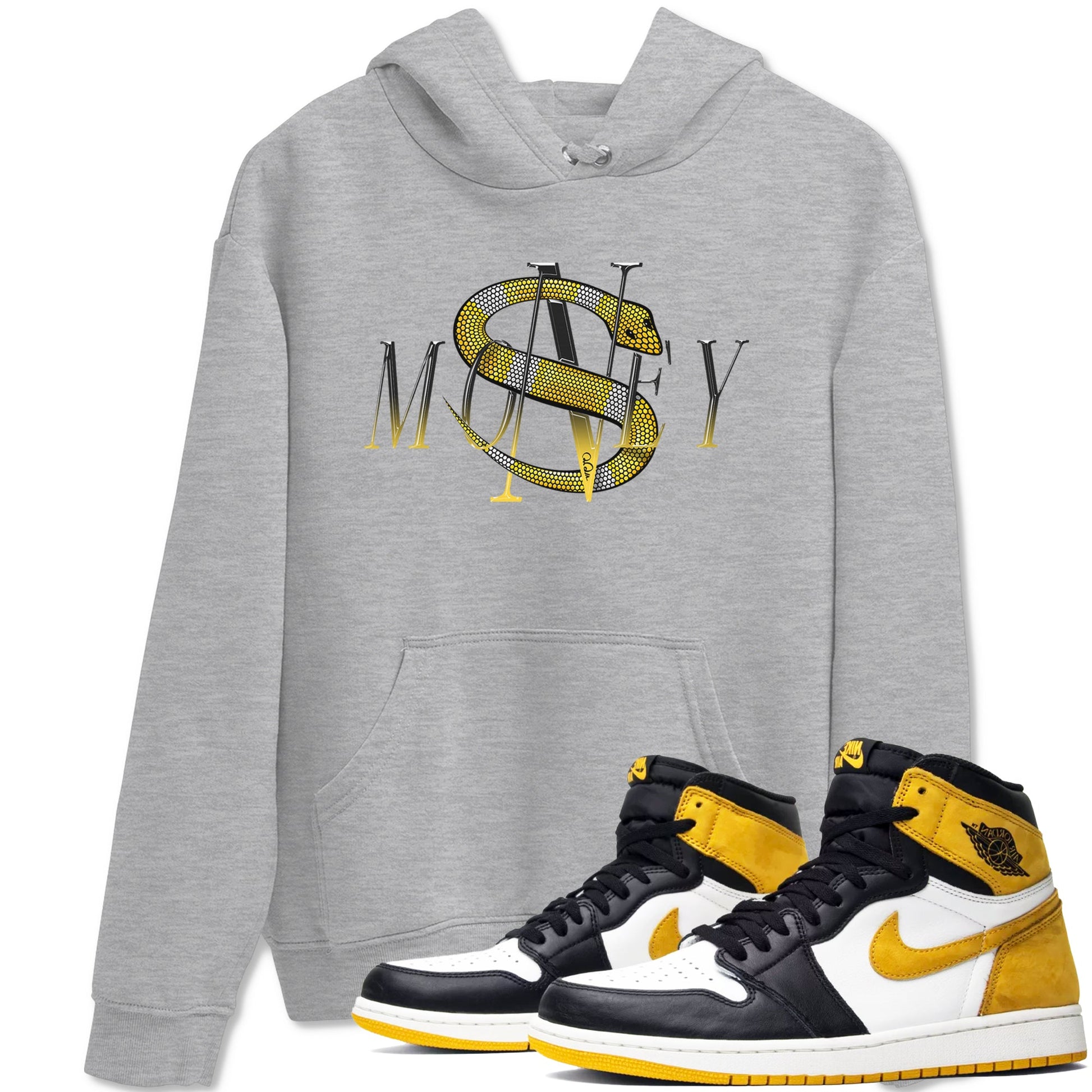 1s Yellow Ochre shirt to match jordans Money Snake sneaker tees Air Jordan 1 Yellow Ochre SNRT Sneaker Release Tees unisex cotton Heather Grey 1 crew neck shirt