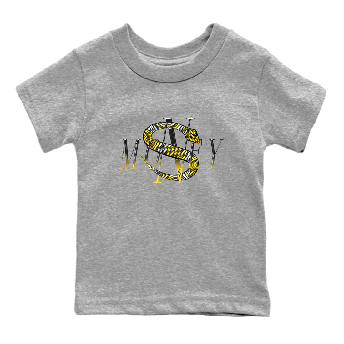 1s Yellow Ochre shirt to match jordans Money Snake sneaker tees Air Jordan 1 Yellow Ochre SNRT sneaker release tees baby toddler Heather Grey 2 cotton Shirt