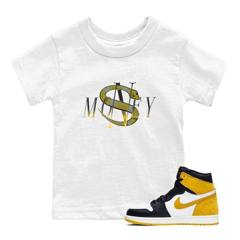 1s Yellow Ochre shirt to match jordans Money Snake sneaker tees Air Jordan 1 Yellow Ochre SNRT sneaker release tees baby toddler White 1 cotton Shirt