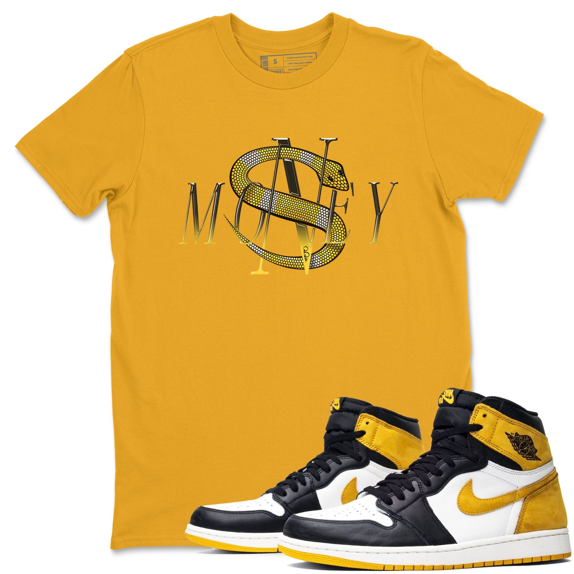 1s Yellow Ochre shirt to match jordans Money Snake sneaker tees Air Jordan 1 Yellow Ochre SNRT Sneaker Release Tees unisex cotton Gold 1 crew neck shirt