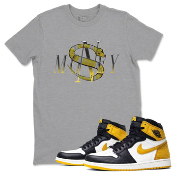 1s Yellow Ochre shirt to match jordans Money Snake sneaker tees Air Jordan 1 Yellow Ochre SNRT Sneaker Release Tees unisex cotton Heather Grey 1 crew neck shirt