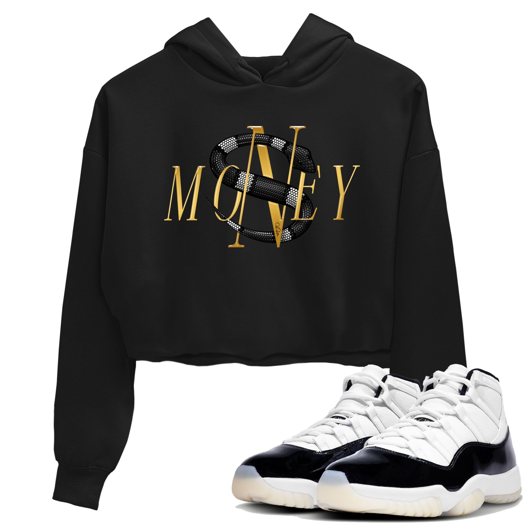 Air Jordan 11 Gratitude shirt to match jordans Money Snake sneaker tees AJ11 Gratitude SNRT Sneaker Release Tees Black 1 Crop T-Shirt