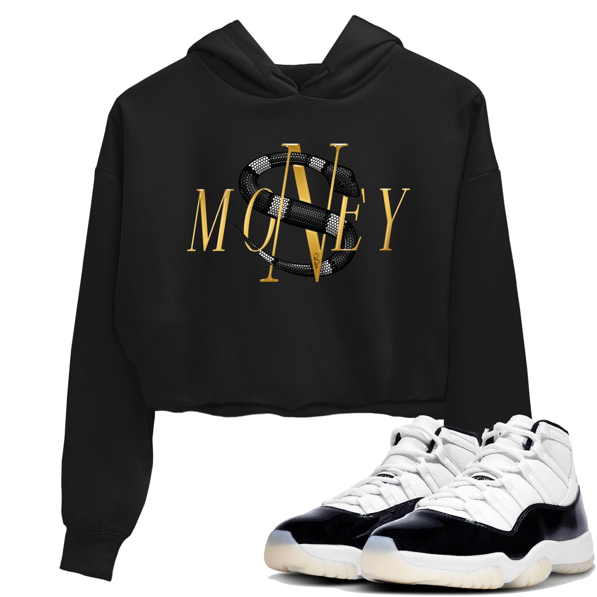 Air Jordan 11 Gratitude shirt to match jordans Money Snake sneaker tees AJ11 Gratitude SNRT Sneaker Release Tees Black 1 Crop T-Shirt