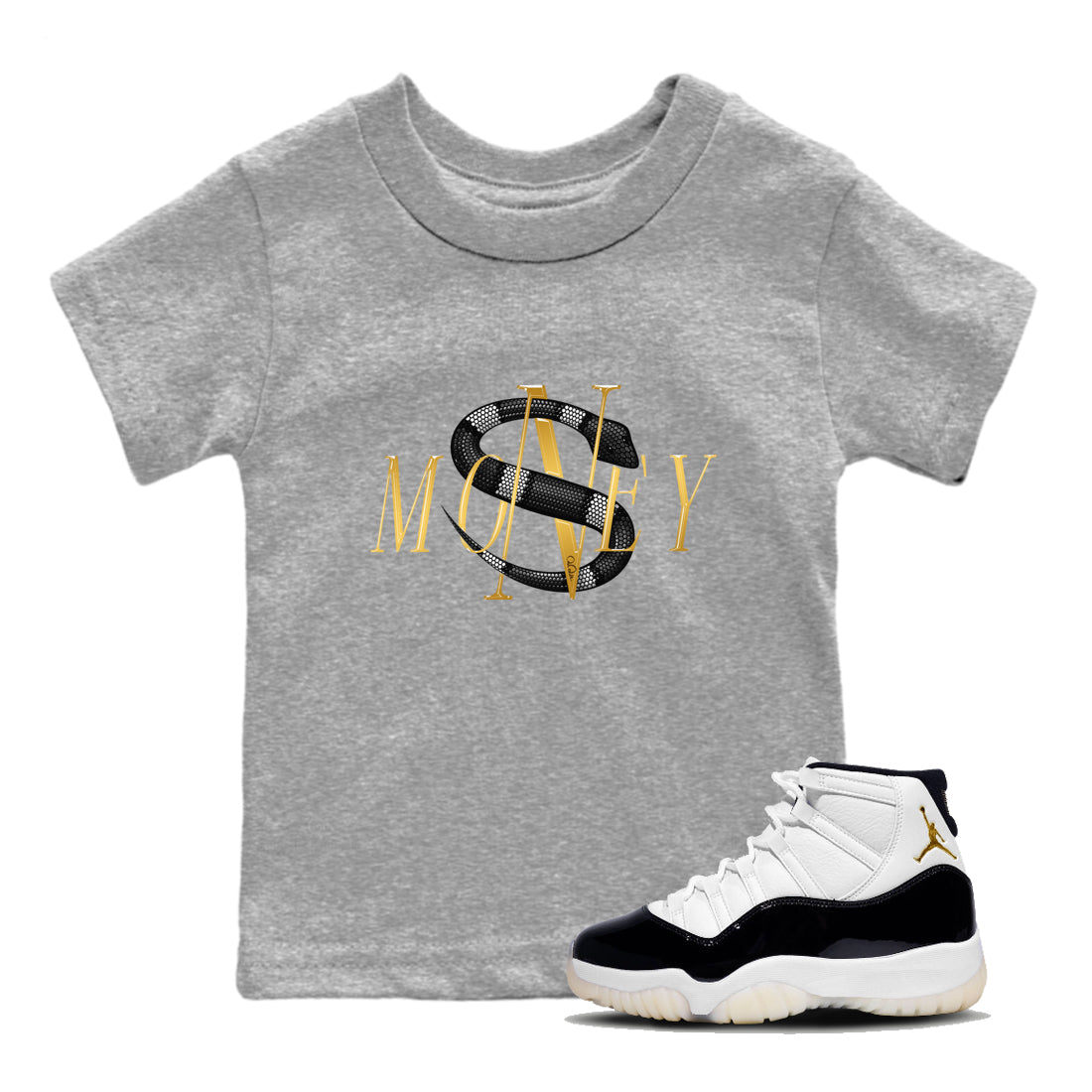 Air Jordan 11 Gratitude shirt to match jordans Money Snake sneaker tees AJ11 Gratitude SNRT Sneaker Release Tees Baby Toddler Heather Grey 1 T-Shirt