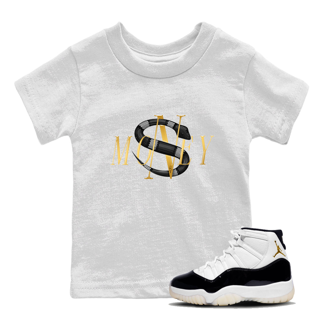 Air Jordan 11 Gratitude shirt to match jordans Money Snake sneaker tees AJ11 Gratitude SNRT Sneaker Release Tees Baby Toddler White 1 T-Shirt