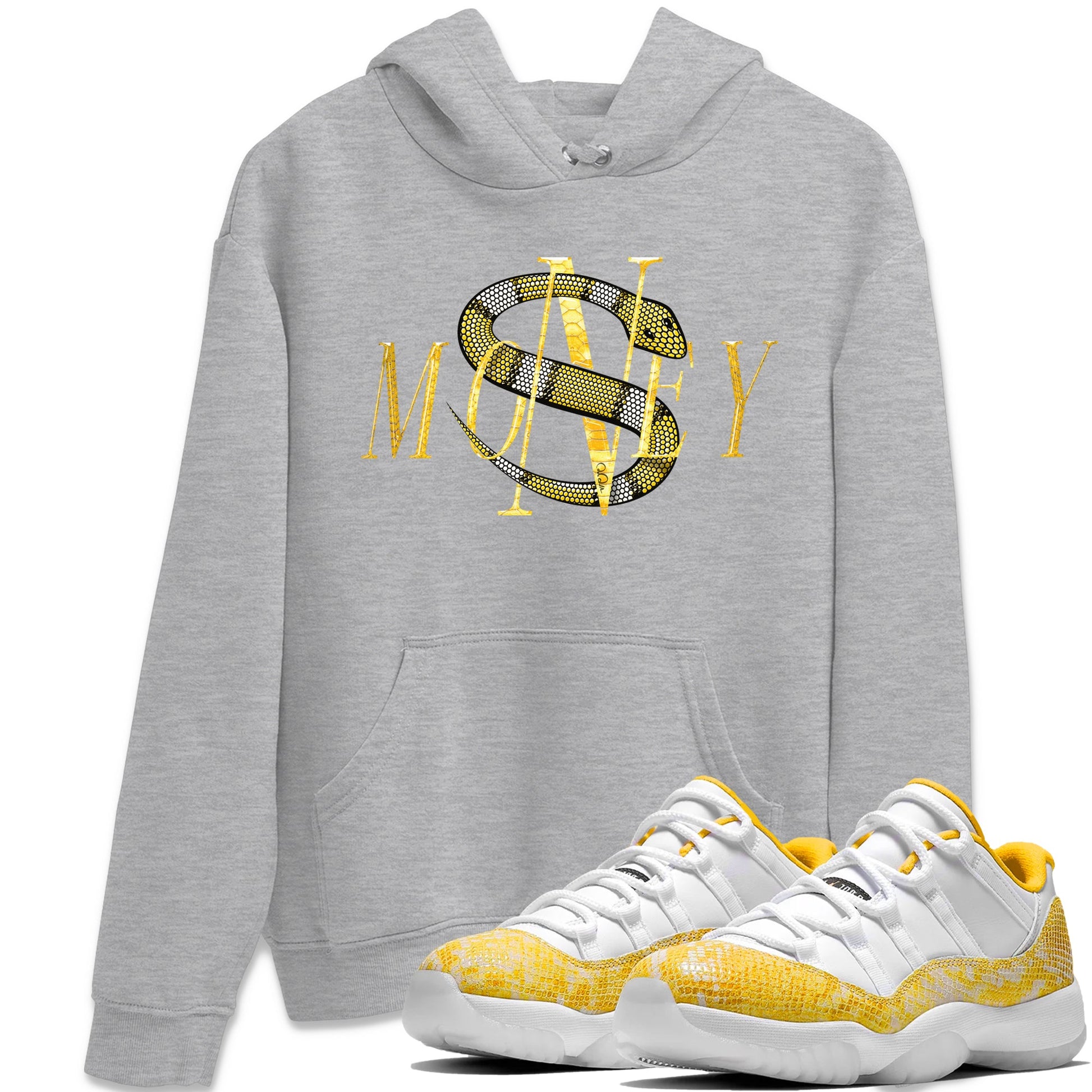 Air Jordan 11 Yellow Python Sneaker Match Tees Money Snake Sneaker Tees AJ11 Yellow Python Sneaker Release Tees Unisex Shirts Heather Grey 1
