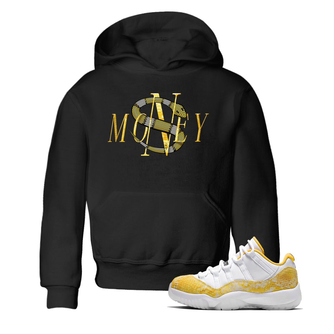Air Jordan 11 Yellow Python Sneaker Match Tees Money Snake Sneaker Tees AJ11 Yellow Python Sneaker Release Tees Kids Shirts Black 1