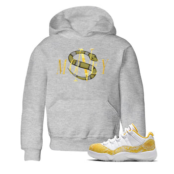 Air Jordan 11 Yellow Python Sneaker Match Tees Money Snake Sneaker Tees AJ11 Yellow Python Sneaker Release Tees Kids Shirts Heather Grey 1