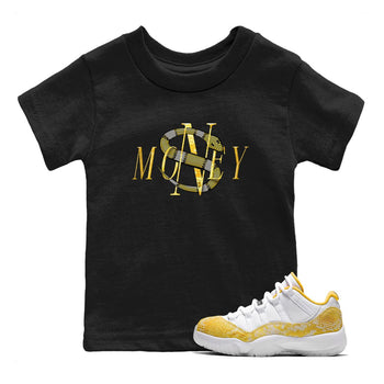 Air Jordan 11 Yellow Python Sneaker Match Tees Money Snake Sneaker Tees AJ11 Yellow Python Sneaker Release Tees Kids Shirts Black 1