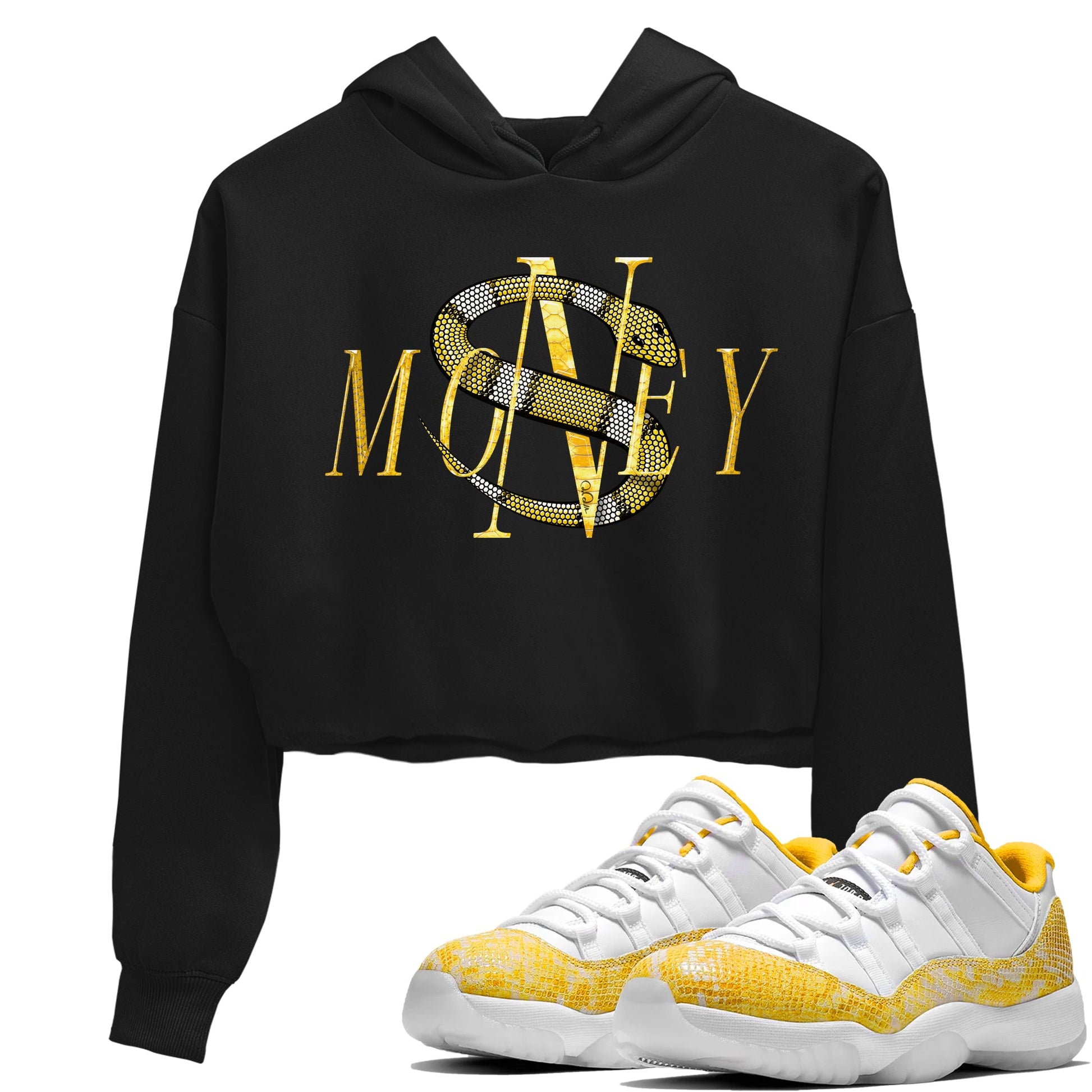 Air Jordan 11 Yellow Python Sneaker Match Tees Money Snake Sneaker Tees AJ11 Yellow Python Sneaker Release Tees Women's Shirts Black 1