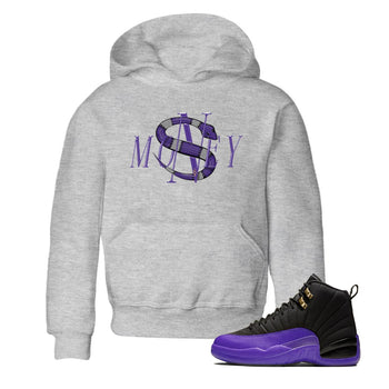 Air Jordan 12 Field Purple Sneaker Match Tees Money Snake Sneaker Tees AJJordan 12 Lakers Sneaker Release Tees Kids Shirts Heather Grey 1