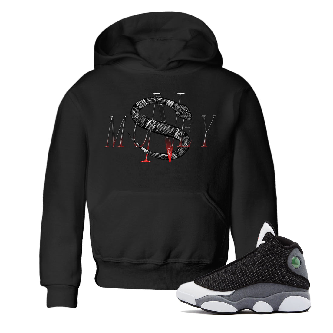 Air Jordan 13 Black Flint Sneaker Match Tees Money Snake Sneaker Tees AJ13 Retro Black Flint Sneaker Release Tees Kids Shirts Black 1