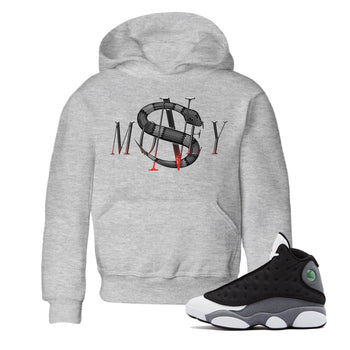 Air Jordan 13 Black Flint Sneaker Match Tees Money Snake Sneaker Tees AJ13 Retro Black Flint Sneaker Release Tees Kids Shirts Heather Grey 1