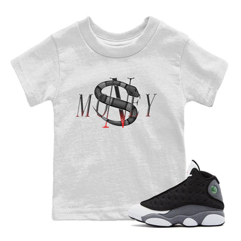Air Jordan 13 Black Flint Sneaker Match Tees Money Snake Sneaker Tees AJ13 Retro Black Flint Sneaker Release Tees Kids Shirts White 1