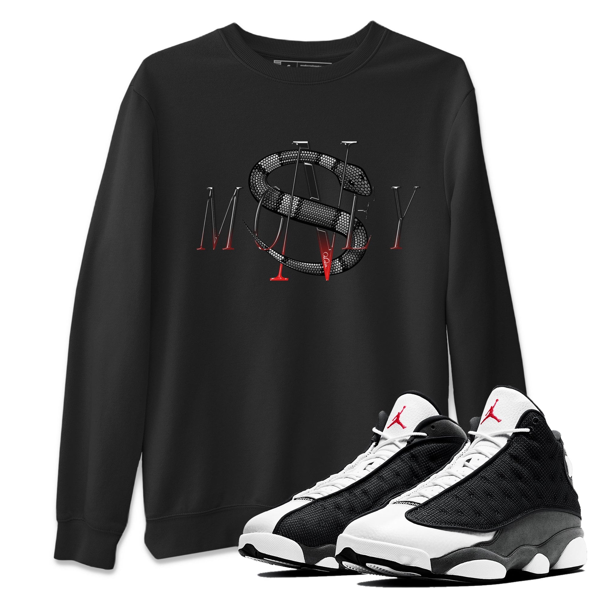 Air Jordan 13 Black Flint Sneaker Match Tees Money Snake Sneaker Tees AJ13 Retro Black Flint Sneaker Release Tees Unisex Shirts Black 1