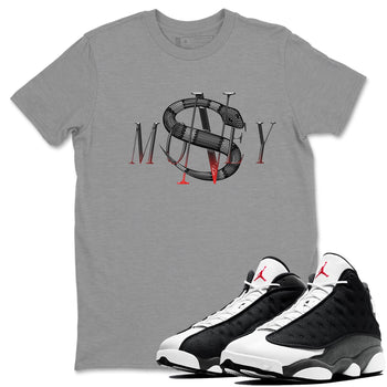 Air Jordan 13 Black Flint Sneaker Match Tees Money Snake Sneaker Tees AJ13 Retro Black Flint Sneaker Release Tees Unisex Shirts Heather Grey 1