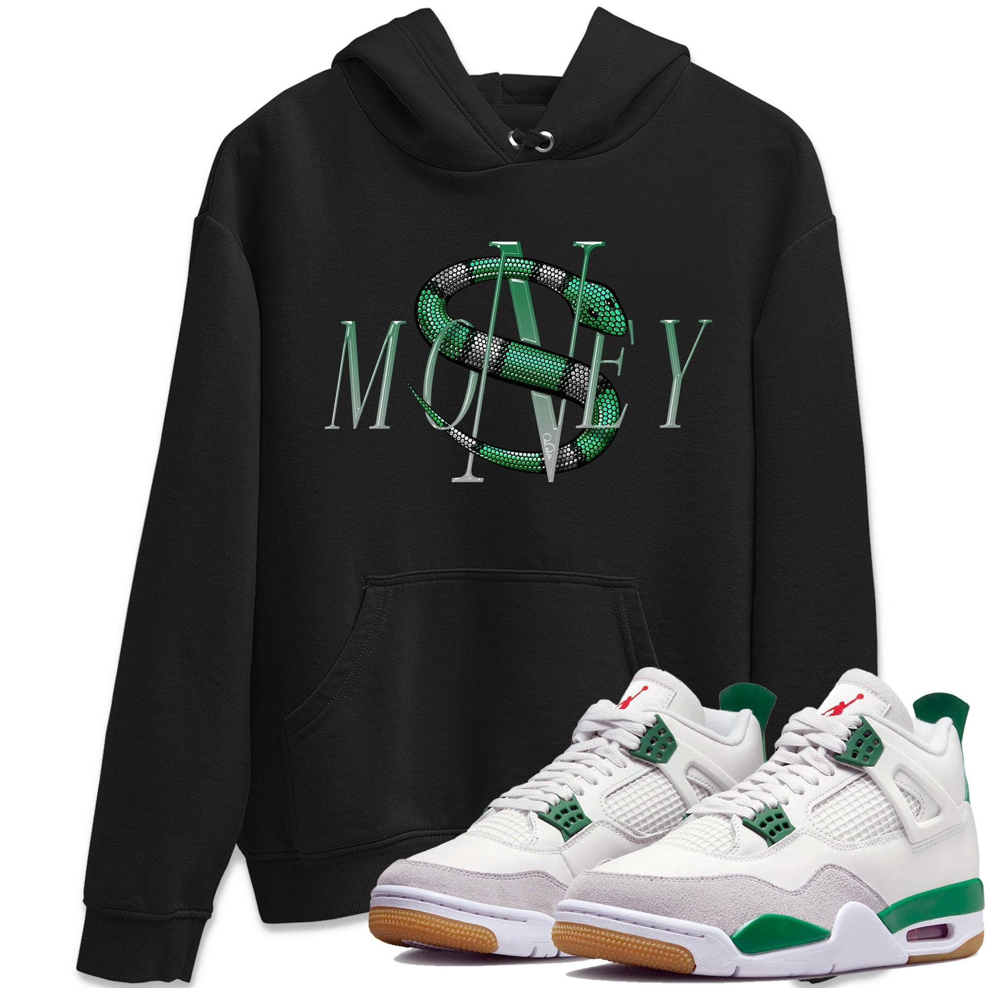 Jordan 4 Pine Green SB Sneaker Match Tees Money Snake Sneaker Tees AJ4 Pine Green SB Sneaker Tees Sneaker Release Shirts Unisex Shirts Black 1