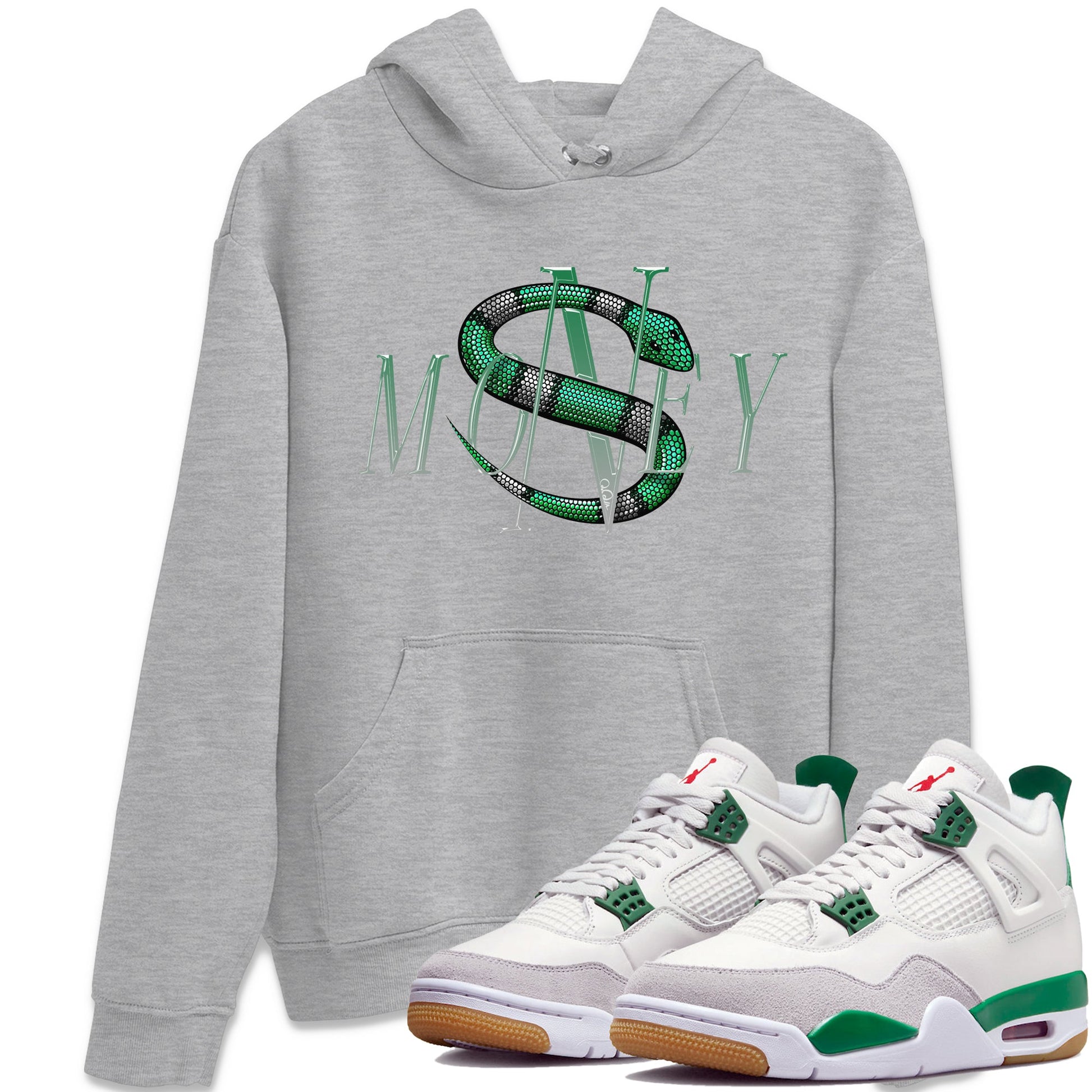 Air Jordan 4 Pine Green Sneaker Match Tees Money Snake Sneaker Tees AJ4 Pine Green Sneaker Release Tees Unisex Shirts Heather Grey 1